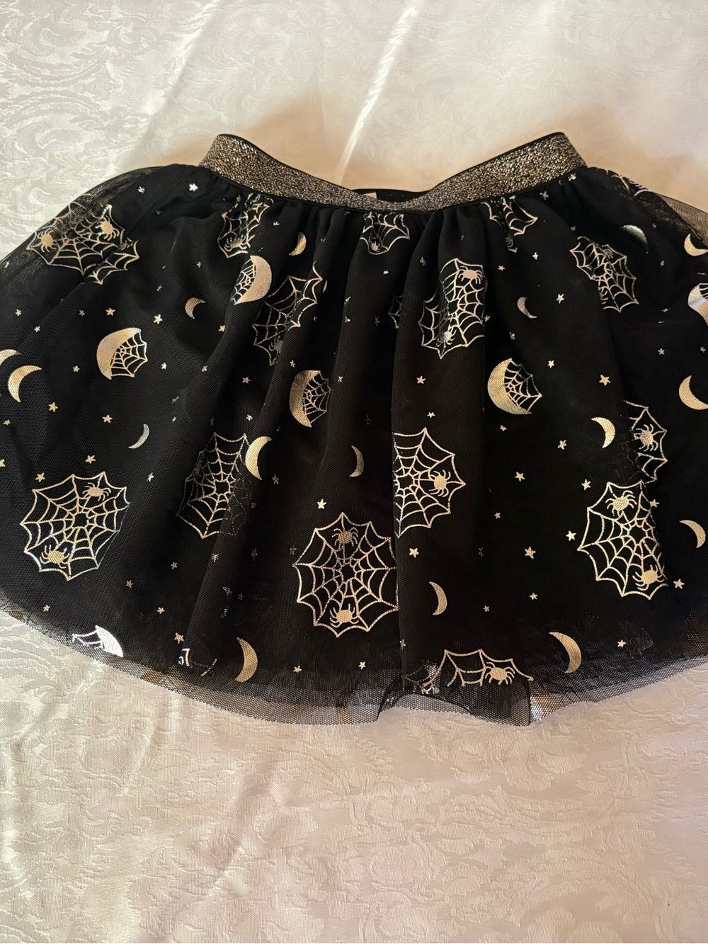 Black Spiderweb Tulle Skirt with Glitter Waistband girls 4/5